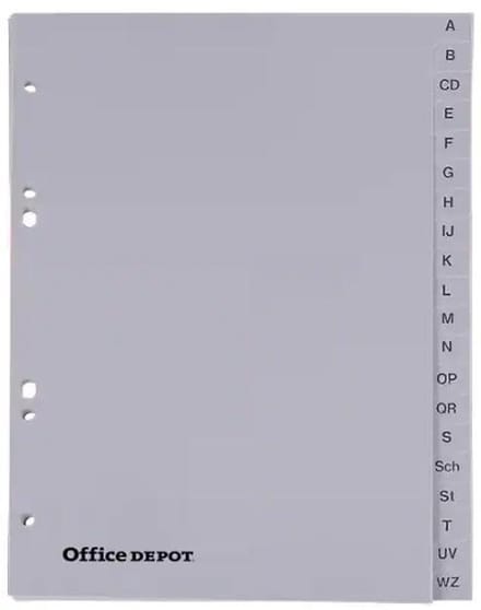 Office Depot – Tabbladen A5 – Grijs – 24 Tabs – 11-gaats – Polypropyleen – A-Z