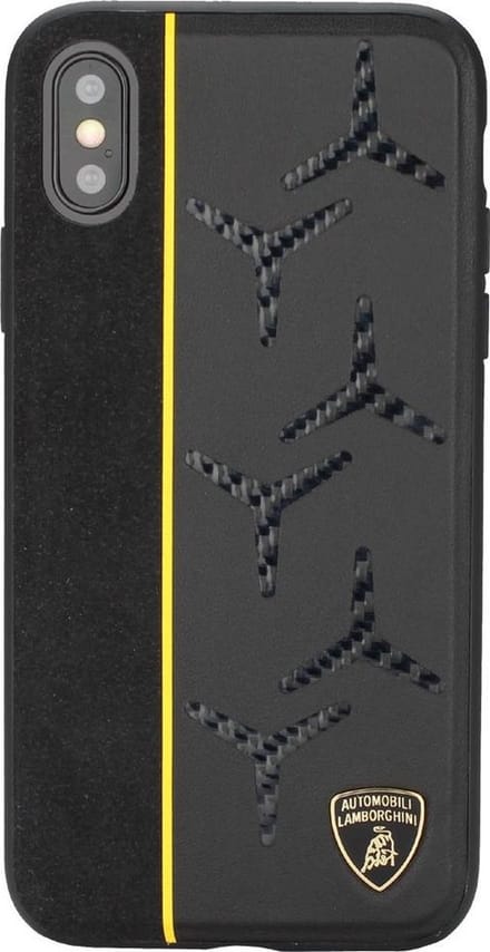 Geel hoesje van Lamborghini - Backcover - Alcantara - iPhone Xs Max - Genuine Leather - Echt leer