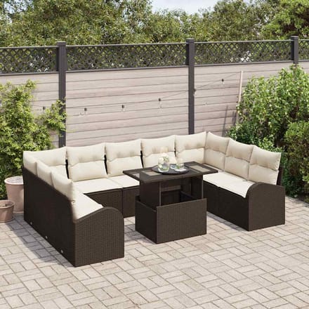 vidaXL - Tuinbank - Set - 10 - st - Bruin - en - Crème - poly - rattan