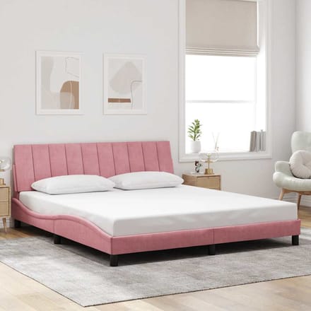 vidaXL - Bedframe - zonder - matras - "Hanko" - fluweel - roze - 180x200 - cm