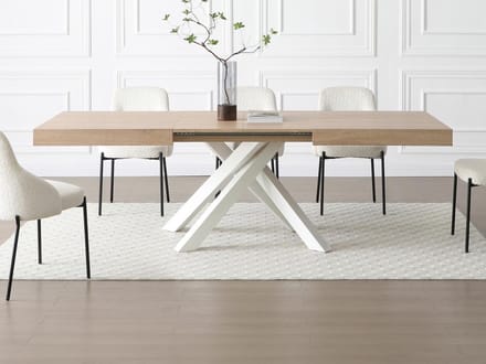Vente-unique Uitschuifbare eettafel 6-10 personen in MDF en metaal - Houteffect en wit - CATONAV