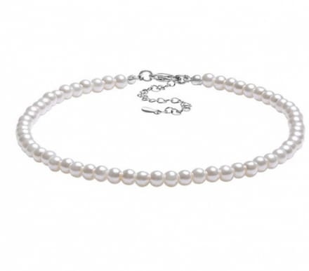 Ketting-Parel-4 mm-Wit-Zilverkleur-37 cm synthetische