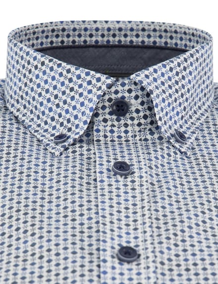 CASA MODA Sport casual fit overhemd - popeline - wit - blauw - donkerblauw dessin