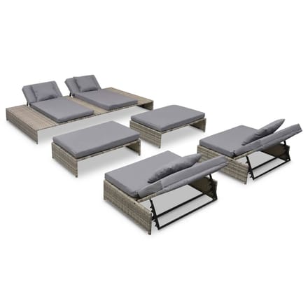 vidaXL - 5-delige - Loungeset - met - kussens - poly - rattan - grijs