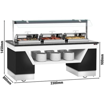 GGM Gastro Buffettheke warm BELFAST - 2300mm - mit 3 Chafing Dishes & Rollen