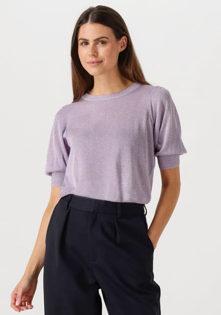 Minus Liva Puff Sleeve Metallic Knit Pullover Tops & T-shirts Dames - Shirt - Lila - Maat S