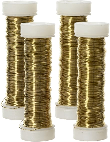 Decoris Binddraad/wikkeldraad - 4x rolletjes - goud - 30 m x 0,3 mm - hobbydraad/bloemendraad