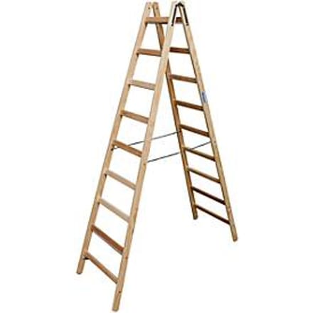 Dubbele trapladder, hout, 2 x 9 sporten