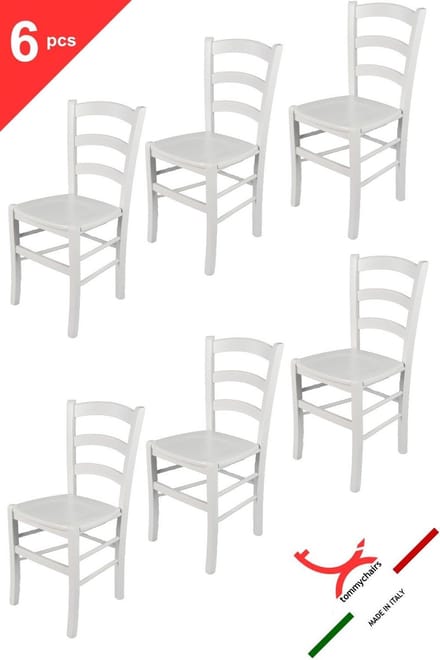 Tommychairs Venezia - Eetkamerstoelen - Set van 6 - Wit - Hout
