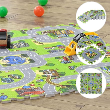 Kinderpuzzelmat - Jascha - 9-delig - Stad met straten design