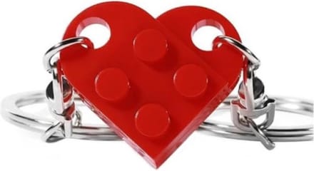 Go Go Gadget - Bouwsteen sleutelhanger - Hart - BFF sleutelhanger - Vriendschap - Koppels - 2-delig - Rood