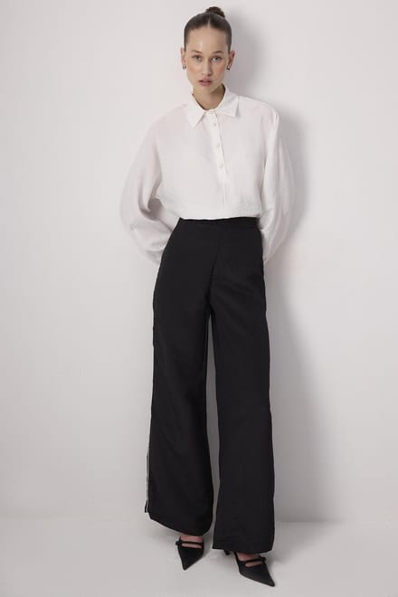 Touché Privé - Cupra broek met contrasterende bies - Zwart - Dames