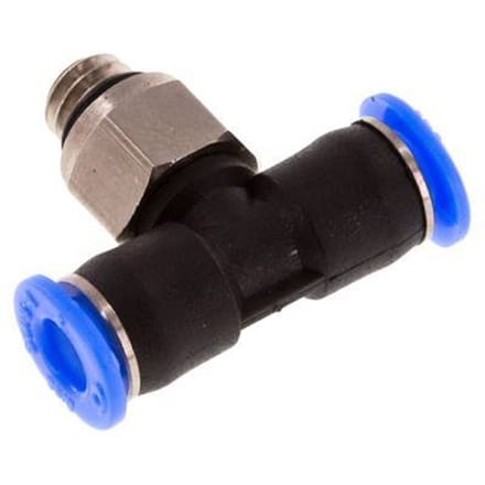4mm X M 6 Inline T-stuk Insteek Fitting Met Buitendraad Messing/PBT NBR Rotatable Compacte Bouwvorm [2 Stuks]