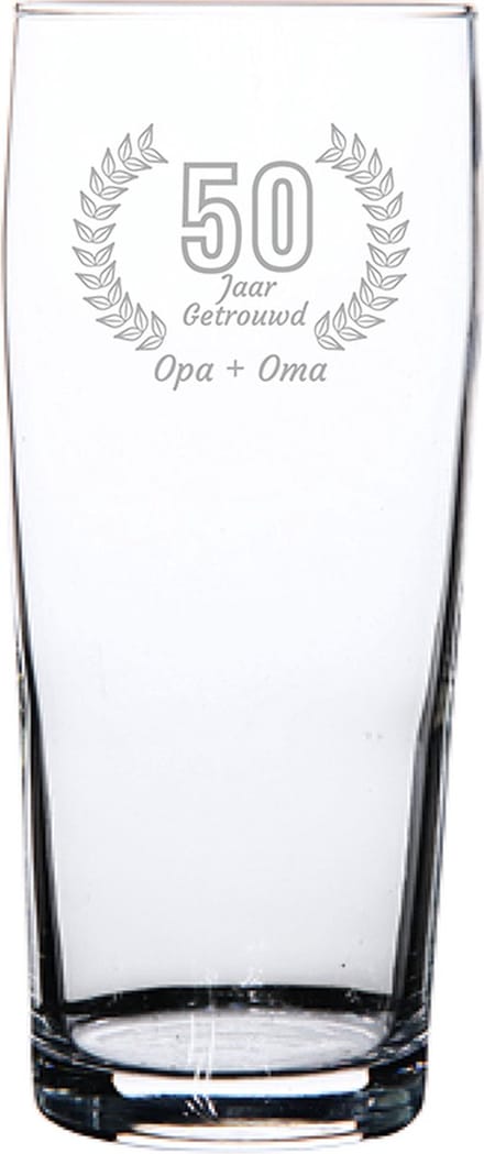 Gegraveerde bierfluitje 19cl Opa + Oma 50 jaar getrouwd