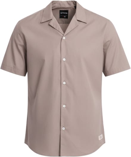OMBRE Overhemd - Regular Fit - Katoen - Korte Mouw Donkerbeige S