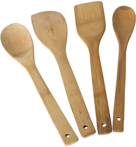 Gerimport Kitchen Solutions set keukenlepels/pollepels - 4 stuks - bamboe - 30 cm