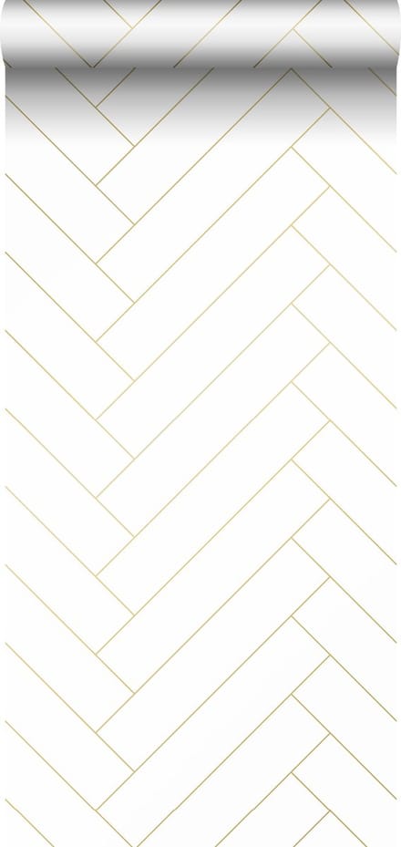 ESTAhome behang visgraat-motief wit en goud - 53 cm x 10.05 m - 139308