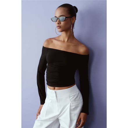 Off-Shoulder Slim Fit Gebreide Blouse