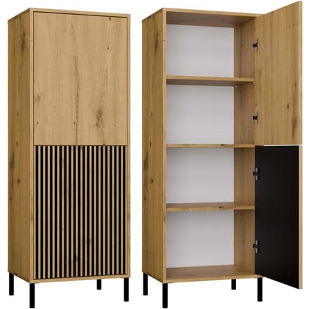 Vitrinekast KAMARO 2DK SLIM/GLAD ARTISAN EIK Latten Gegroefd + Klassieke Front