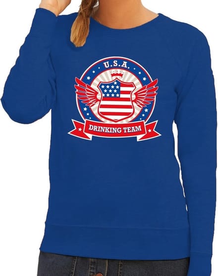 Blauw USA drinking team sweater blauw dames - USA kleding L