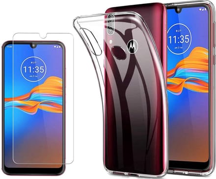 Hoesje Geschikt voor: Motorola E6 Plus - - Soft TPU Siliconen Case & 2X Tempered Glas Combi - Transparant