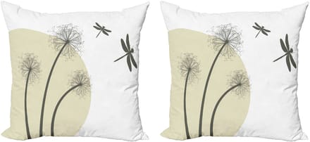 ABAKUHAUS Libellen Kussensloopset (2 stuks), Paardenbloem Lente Kunst, 45 cm, Bruin Legergroen