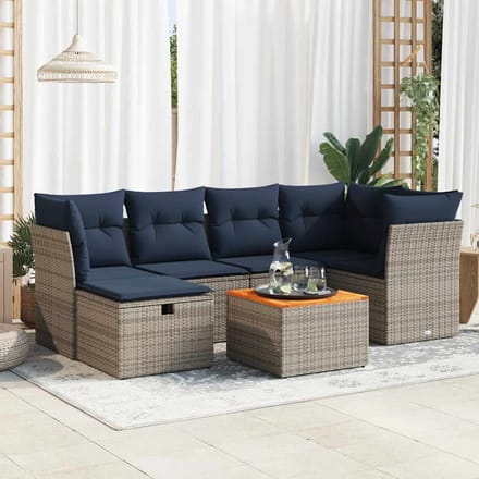 vidaXL - 7-delige - Loungeset - met - kussens - poly - rattan - grijs
