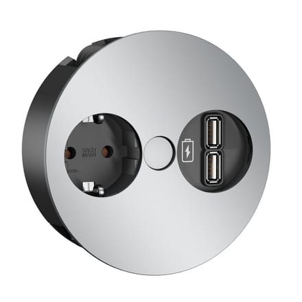 BACHMANN TWIST 1x geaard stopcontact, USB oplader, GST18 stekker, chroom, 0,2 m