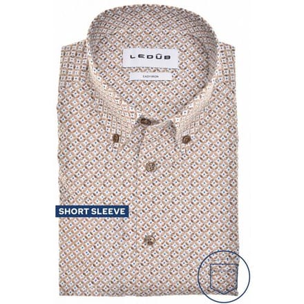 Ledûb Overhemd Fantasy Circle Star Dot Pattern Short Sleeve Button-Down Licht Bruin / male