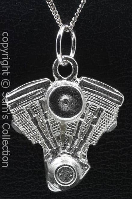 Zilveren Harley Evo motorblok XL ketting hanger