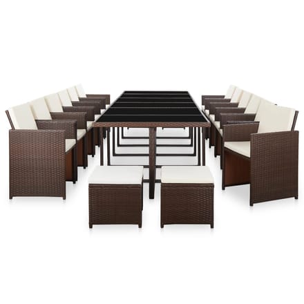 vidaXL - 17-delige - Tuinset - met - kussens - poly - rattan - bruin