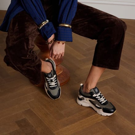 Manfield - Dames - Zwarte leren sneakers - Maat 41