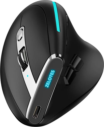 Elementkey F36 Verticale Muis 2.4Ghz USB + Bluetooth 5.0/3.0 – Ergonomisch – 8 Knoppen – 4800DPI – Programmeerbaar – RGB Licht - Zwart