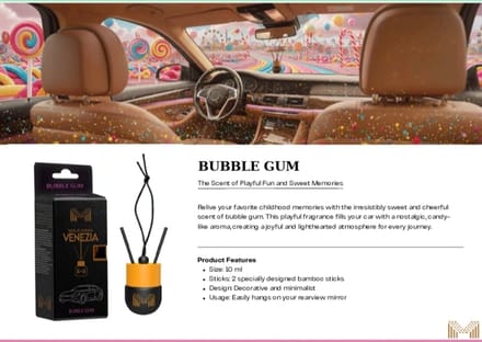 Maxxima Venezia Autoparfum - Bubble Gum - Luxe Geurhanger met Bamboe Sticks - Zoet & Nostalgisch - 10 ml