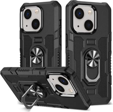 Smartphonica Rugged armour case hoesje voor iPhone 14 Plus met ring autohouder - Zwart geschikt voor iPhone 14 Plus