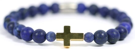 IbizaMen - Heren - armband - Lapis Lazuli - Goud - RVS - kruis - 19cm