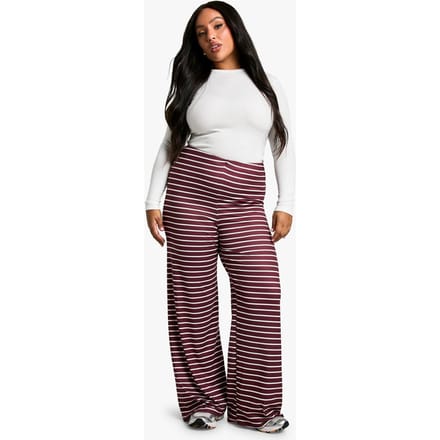 boohoo Dames Plus gestreepte wijde broek | Bordeaux Rood | Maat: 56
