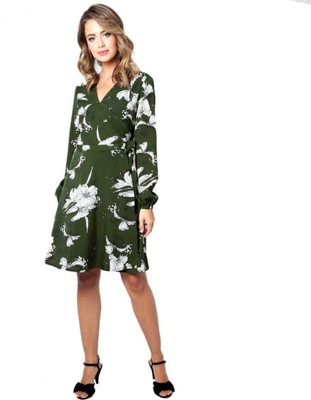 Voodoo Vixen - Molly Korte jurk - bloemen wikkel - S - Groen/Wit