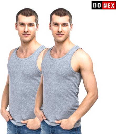 2 Pack Top kwaliteit heren onderhemd - 100% katoen - Grijs - Maat S