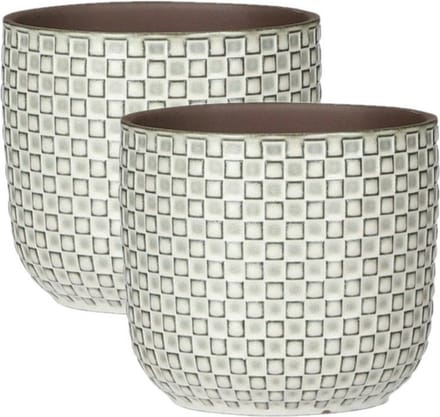 Mica Decorations - Plantenpotten/bloempotten 2x stuks - Keramiek wit - D12/H11 cm
