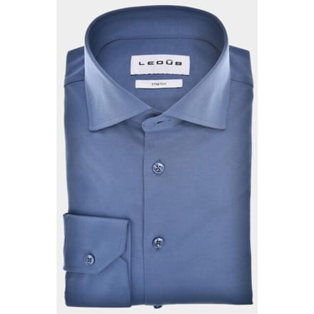 Ledub modern fit overhemd - jersey - middenblauw - Strijkvriendelijk - Boordmaat: 41