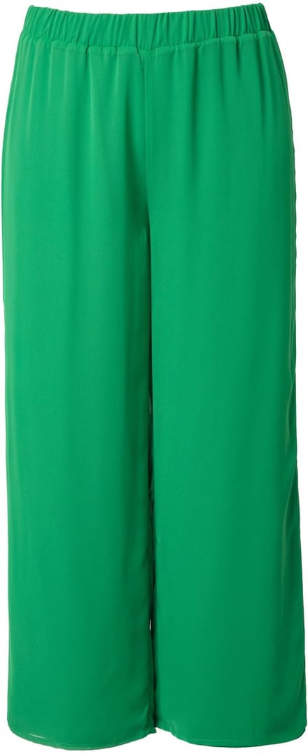 Ulla Popken - Dames - Chiffonbroek dubbellaags wijde pijp elastische tailleband - Groen - Maat 42+
