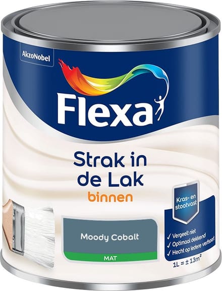 Flexa - Strak In De Lak Binnenlak Mat - Moody Cobalt - Mengverf - 1 L