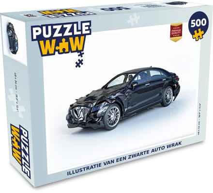 Puzzel Illustratie van een zwarte auto wrak - Legpuzzel - Puzzel 500 stukjes