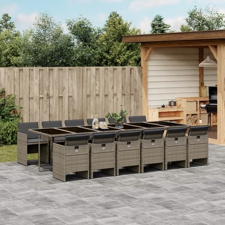 vidaXL - 13-delige - tuinset - met - kussens, - grijs - polyrotan