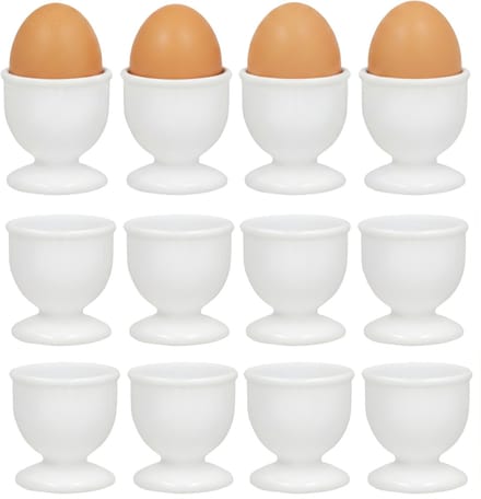 Gerimport Eierdopjes - 12x stuks - wit - kunststof - 4 x 5 cm - voor ontbijt /brunch / Pasen