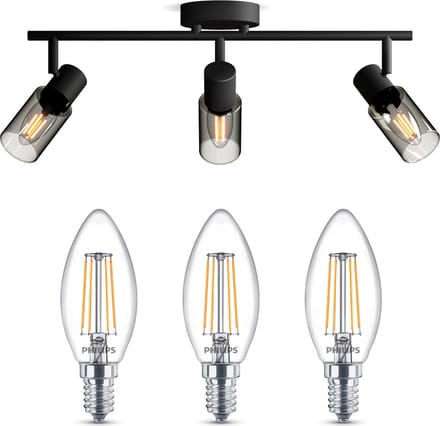 Philips Palms Opbouwspot (Zwart) - Warmwit Licht - Plafondspot met 3 Lichtpunten - E14 - Niet Dimbaar