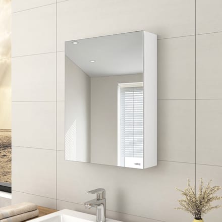 EMKE Spiegelkast - Aluminium - Wit - 65x50 cm - 1 Deur - Soft Close - Extra Spiegels Binnen - Glasplanken