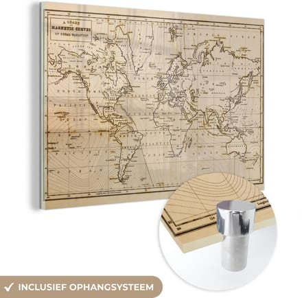 Historische Wereldkaart Vintage plexiglas 90x60 cm