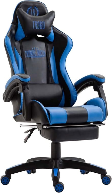 Ergonomische Bureaustoel met Voetensteun - Zwart/Blauw Kunstleer